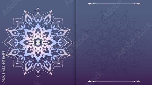 Violet oriental background with holographic mandala with place for text.