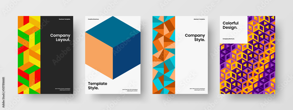 Modern geometric hexagons company brochure concept composition. Creative poster A4 vector design template collection.