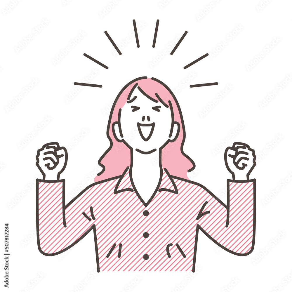 Young woman raising her hands in joy [Vector illustration]