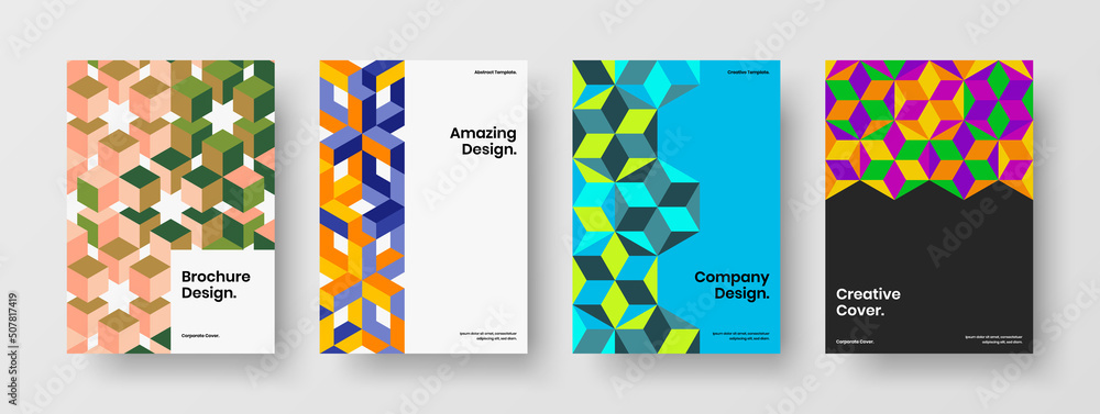 Naklejka premium Minimalistic poster vector design layout set. Clean mosaic hexagons annual report template bundle.