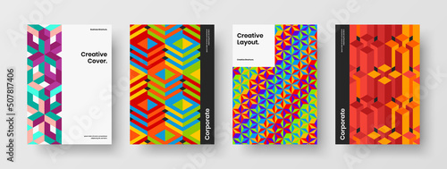 Bright booklet A4 vector design concept collection. Isolated mosaic tiles postcard illustration set.