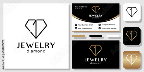 Jewelry diamond symbol luxury gemstone gold with business card template 