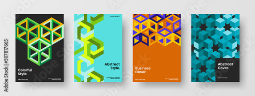 Abstract annual report design vector layout composition. Fresh geometric shapes handbill template bundle.
