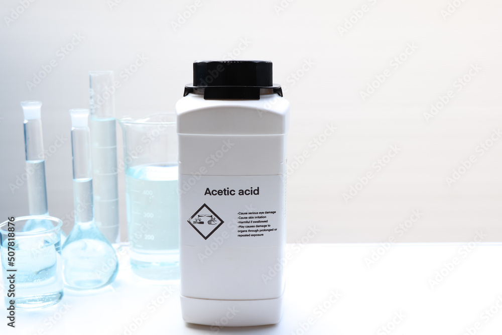 Acetic acid in bottle, chemical in the laboratory