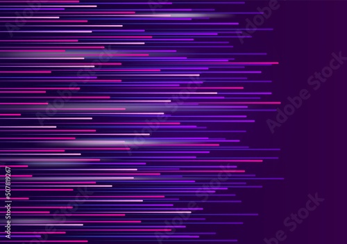 Speed line background. Energy neon lines, quick speeding geometric concept. Glowing colorful lights, comic moving flash. Technology or music exact vector banner