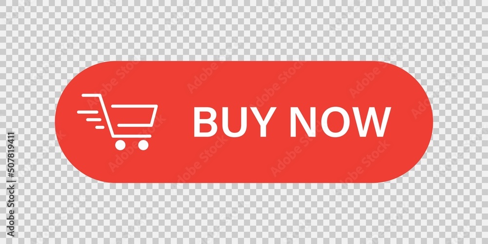 Buy now red button with hand cursor. Click here banner. Web design element. Click button isolated. Vector illustration.
