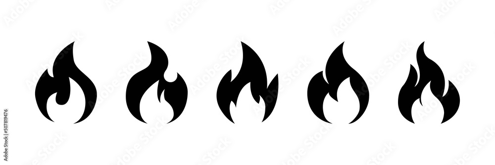 Fire flames set icon isolated on white background. Fire flame silhouette. Vector illustration. Fire flames set icon isolated on white background. Fire flame silhouette. Vector illustration.