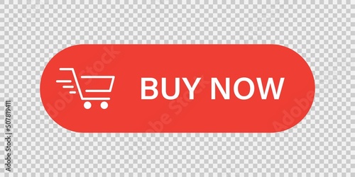 Buy now red button with hand cursor. Click here banner. Web design element. Click button isolated. Vector illustration.