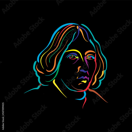 Nicolaus Copernicus crazy colorful outline vector drawing