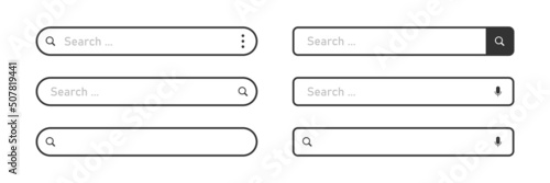 Search Bar for ui, design and web site. Navigation bar icon. Collection of search form templates for websites. Vector illustration.