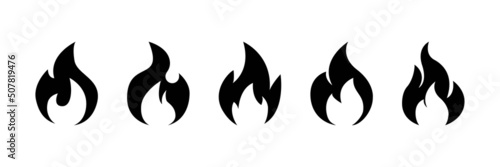Fire flames set icon isolated on white background. Fire flame silhouette. Vector illustration.