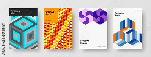 Premium corporate brochure A4 vector design layout composition. Abstract mosaic pattern leaflet concept collection.