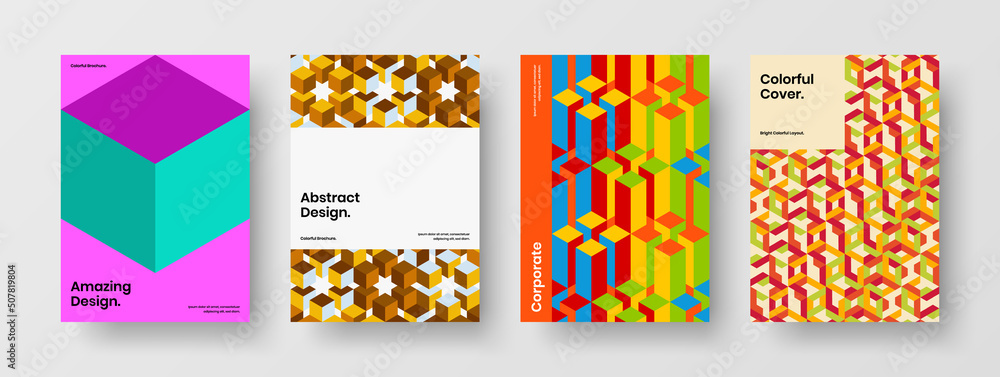 Amazing mosaic hexagons banner illustration set. Creative company cover A4 vector design concept composition. Amazing mosaic hexagons banner illustration set. Creative company cover A4 vector design concept composition.