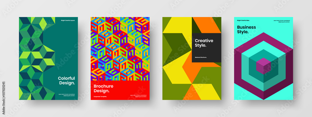 Minimalistic geometric shapes company brochure layout bundle. Isolated corporate identity design vector template set.
