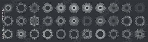 Set of Sunburst. Big collection sunburst best quality. Star, firework explosion, logo, emblem, tag. Web banner. Vector Illustration.