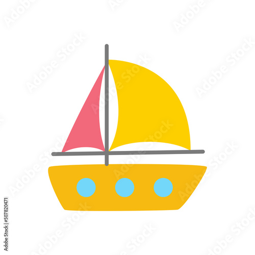 Vector illustration of colorful yacht on white background.