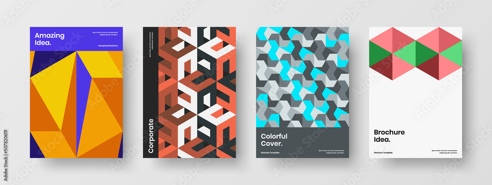 Fresh mosaic shapes company brochure illustration collection. Modern presentation A4 vector design concept set.