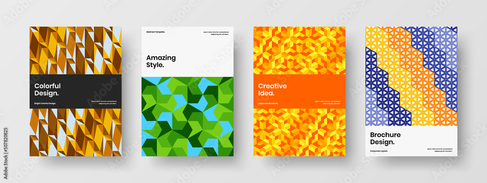 Fototapeta premium Amazing mosaic pattern flyer template collection. Minimalistic cover design vector layout bundle.