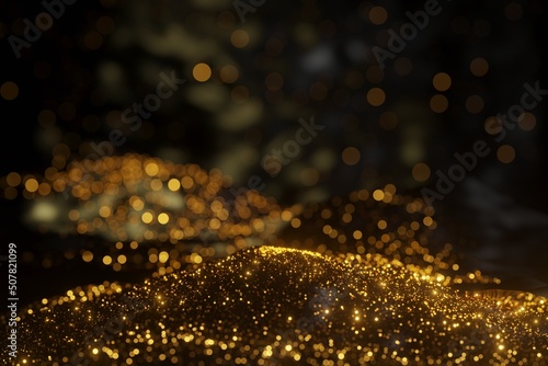 abstract of golden glitter sand particles background 3D rendering