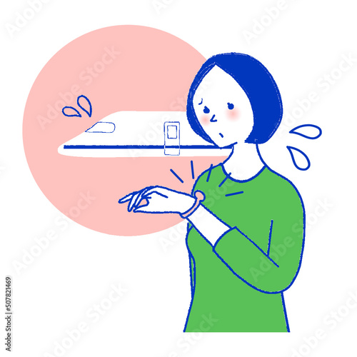 新幹線の遅延に困る女性
