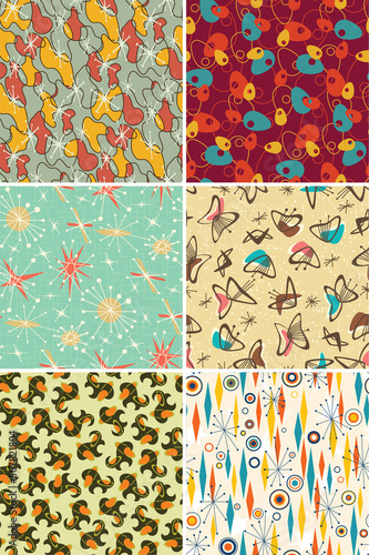 Atomic fifties sixties fabric wallpaper vector seamless pattern collection
