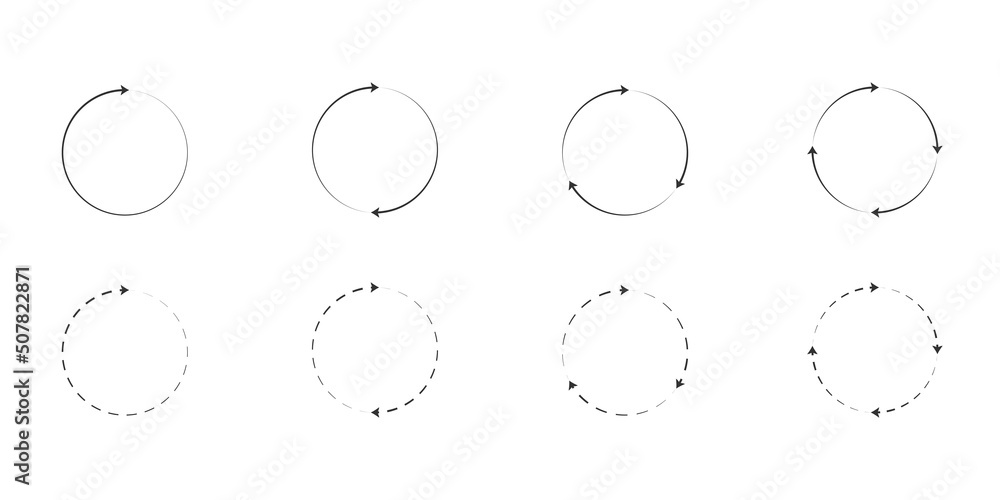 Circle arrows icon isolated on white background. Set of black round arrow. Vector illustration.