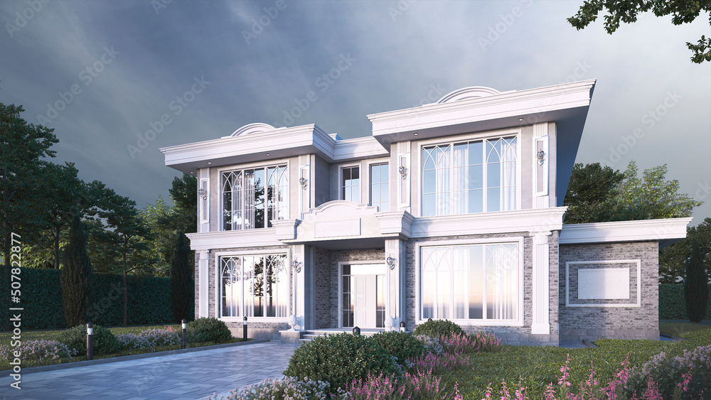 Classic modern house. 3D rendering