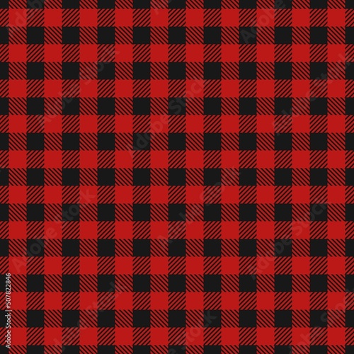 Red and black lumberjack seamless squares pattern. Pattern for fabric clothing, texture for textiles products. Vector illustration. photo
