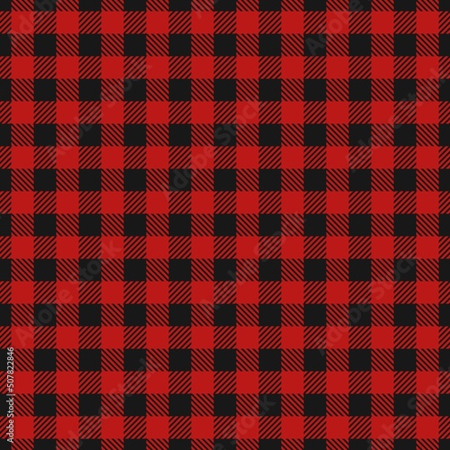 Red and black lumberjack seamless squares pattern. Pattern for fabric clothing, texture for textiles products. Vector illustration.