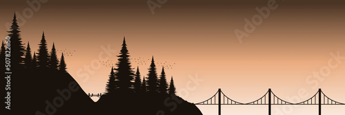 silhouette of landscape flat design vector illustration good for wallpaper, background, backdrop, banner, tourism, game art, and design template