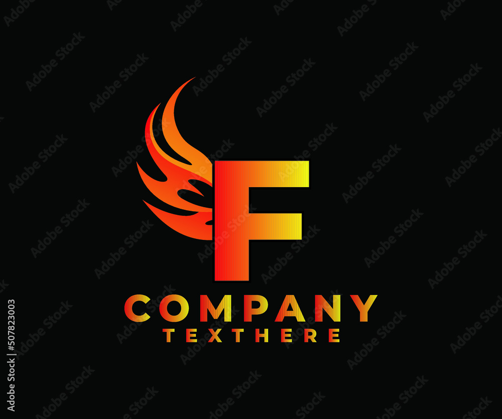 Letter F with Wing Logo. flame or fire gradient color logo. Letter F with Wing Logo. flame or fire gradient color logo.