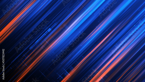 Dynamic lights shapes background. Bright luminous glowing lines. 3d rendering photo