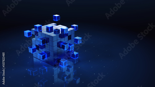 Fototapeta Naklejka Na Ścianę i Meble -  Technology, internet, communication, teamwork business concept - cube assembling from blocks. 3d rendering