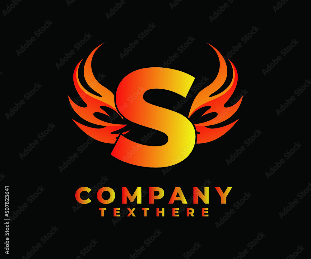 Letter S with Wing Logo. flame or fire gradient color logo. Letter S with Wing Logo. flame or fire gradient color logo.