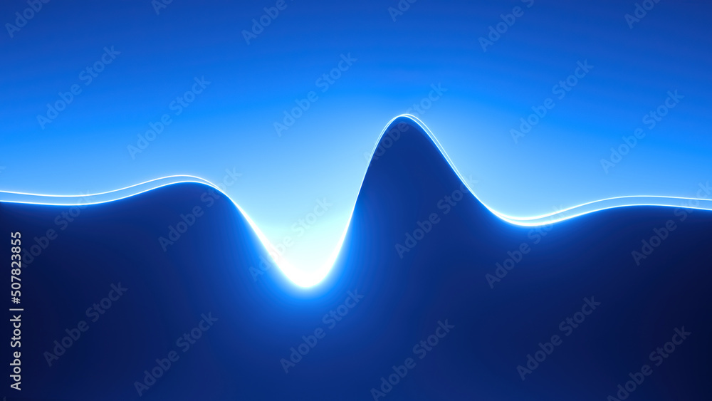 3d render, abstract blue neon background with wavy line. Minimalist ...