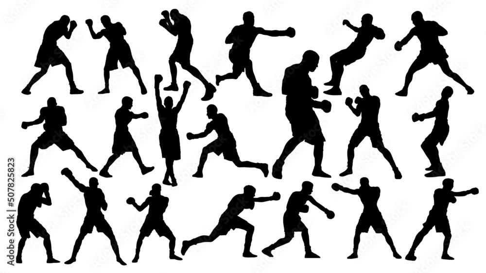Set of silhouettes of boxer fighting Set of silhouettes of boxer fighting