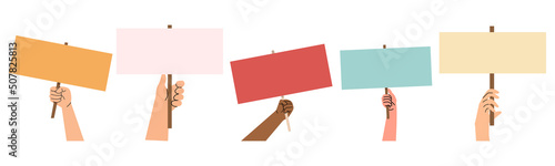 Hands holding banners sign concept