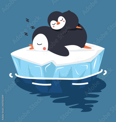 penguins sleep on ice floe cartoon