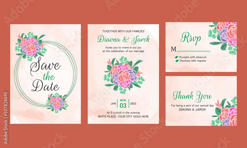 Wedding invitation card set with flowers