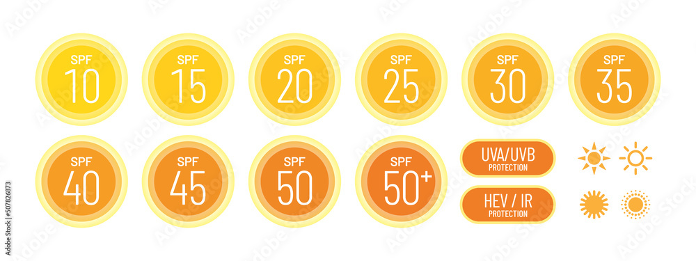 Spf Sun Protection Factor vector icon set Spf Sun Protection Factor vector icon set