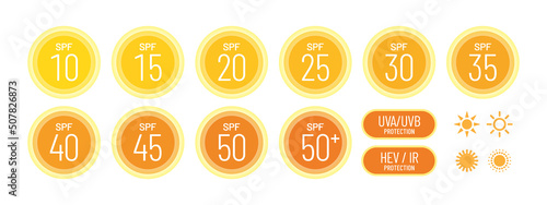 Spf Sun Protection Factor vector icon set
