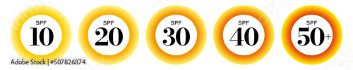 Spf Sun Protection Factor vector icon set