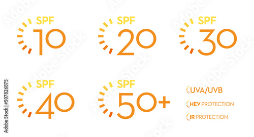 Spf Sun Protection Factor vector icon set