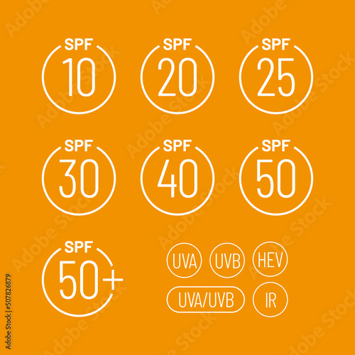 Spf Sun Protection Factor vector icon set
