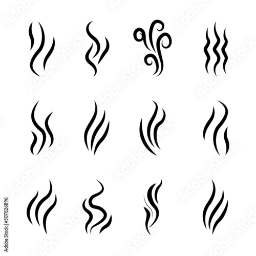 Steam or smoke icon set isolated on white background. Collection of steam or smoke icon. Vector illustration.