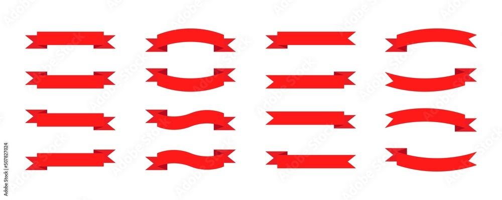 Vector red ribbon banners on white background. Vector illustration.