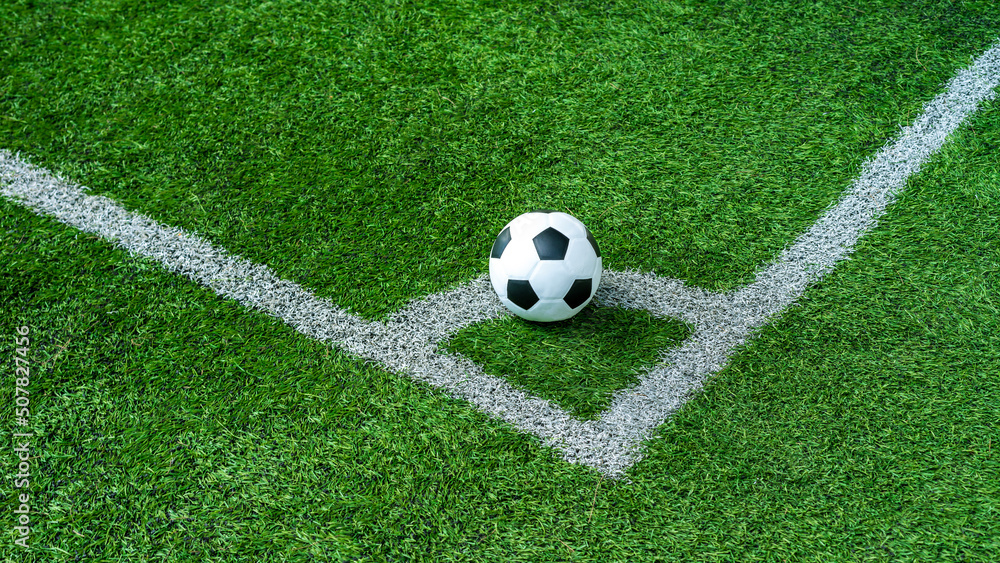 soccer Football on Corner kick line of ball and a soccer field , football field , background texture soccer Football on Corner kick line of ball and a soccer field , football field , background texture
