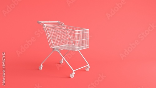 Shopping cart over red background