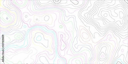 Abstract background with multicolor lines in topography and geography background .Modern design conditional geography scheme and the terrain path, vector illustration of topographic line contour map .