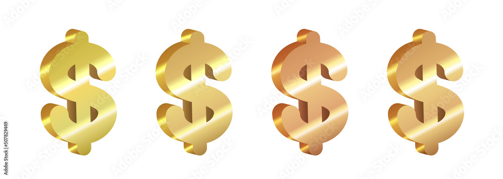 3d dollar sign. Isometric golden dollar. Vector clip art isolated on white background. 3d dollar sign. Isometric golden dollar. Vector clip art isolated on white background.